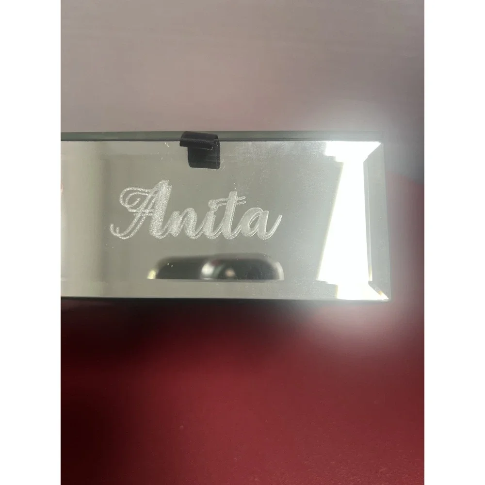 Personalized Mirrored Tinket Box With flower Design. Velvet Inside ANITA 5 Inch